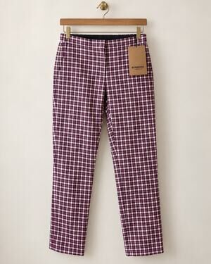 Burberry Plum Plaid Check Cotton Trousers Pants Size 4 NWT